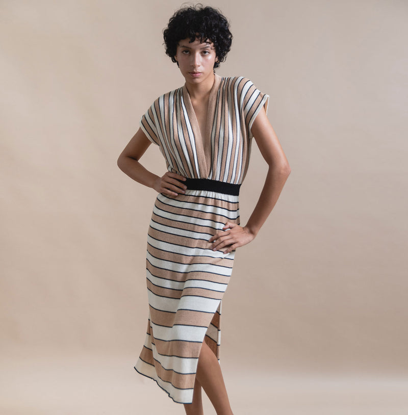 Concho Cotton Knit Dress XL / Multi stripes / 100% Cotton